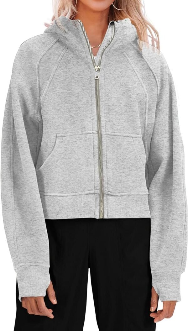 81L-UmcebqL._AC_SL1500.jpg Womens Zip Up Sweatshirts Fleece Lined Collar Crop Hoodie Casual Cotton Long Sleeve Tops with Thumb Hole