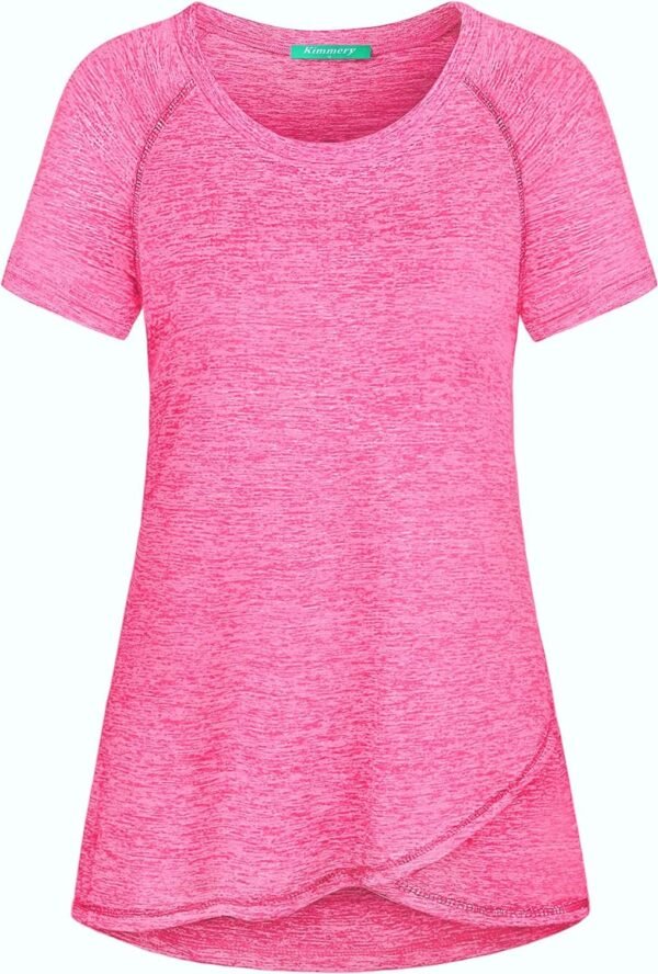 Woman Raglan Sleeve Round Neck Irregular Hem Yoga Workout Shirt Sizes M-3XL