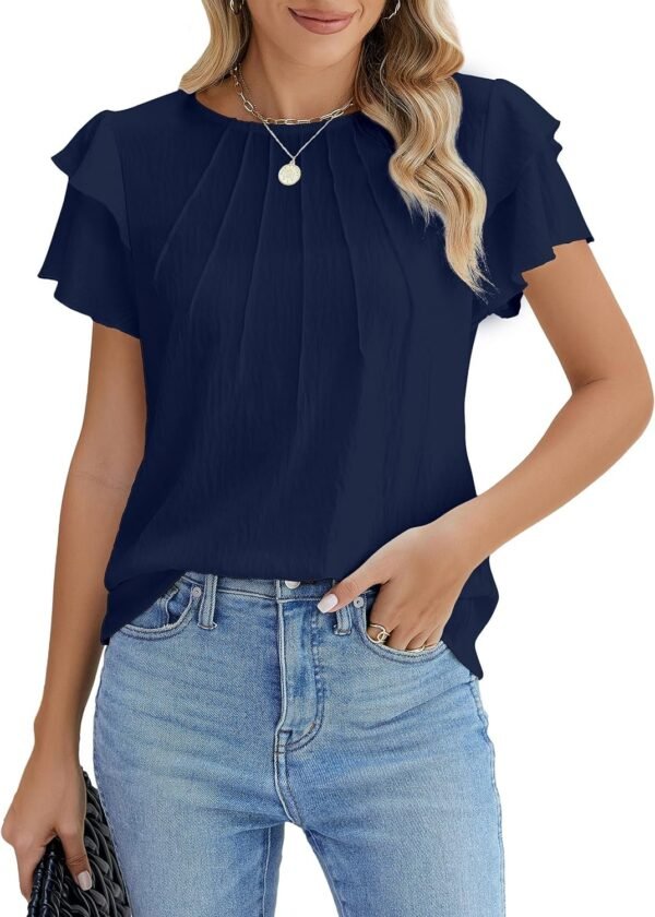 Women Dressy Casual Tops Business Work Blouses Summer Shirts Short Sleeve Crew Neck Outfits 2024