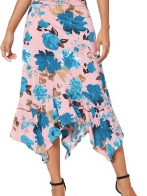 Women's Flowy Stretchy Skirt Handkerchief Hemline Midi Skirt