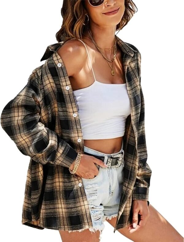 Plaid Flannel Button Down Shirts for Women Oversized Dressy Casual Long Sleeve Tops Blouse