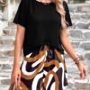 Womens 2 Piece Summer Short Sleeve Tops Printed Shorts Tracksuit
