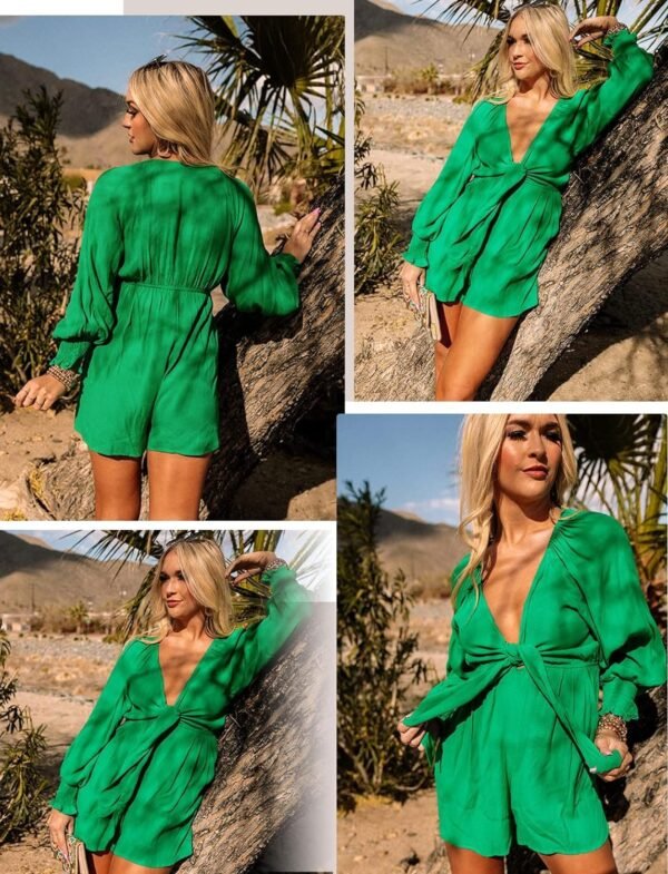 Rompers for Women Dressy Spring Summer Tie Knot Front Sexy V Neck Jumpsuits