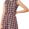 Women's Plaid Dress Sleeveless Fit and Flare Houndstooth Work Dresses