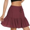 Women's Flared Short Skirt Floral/Solid Ruffle Mini Skater Skirt