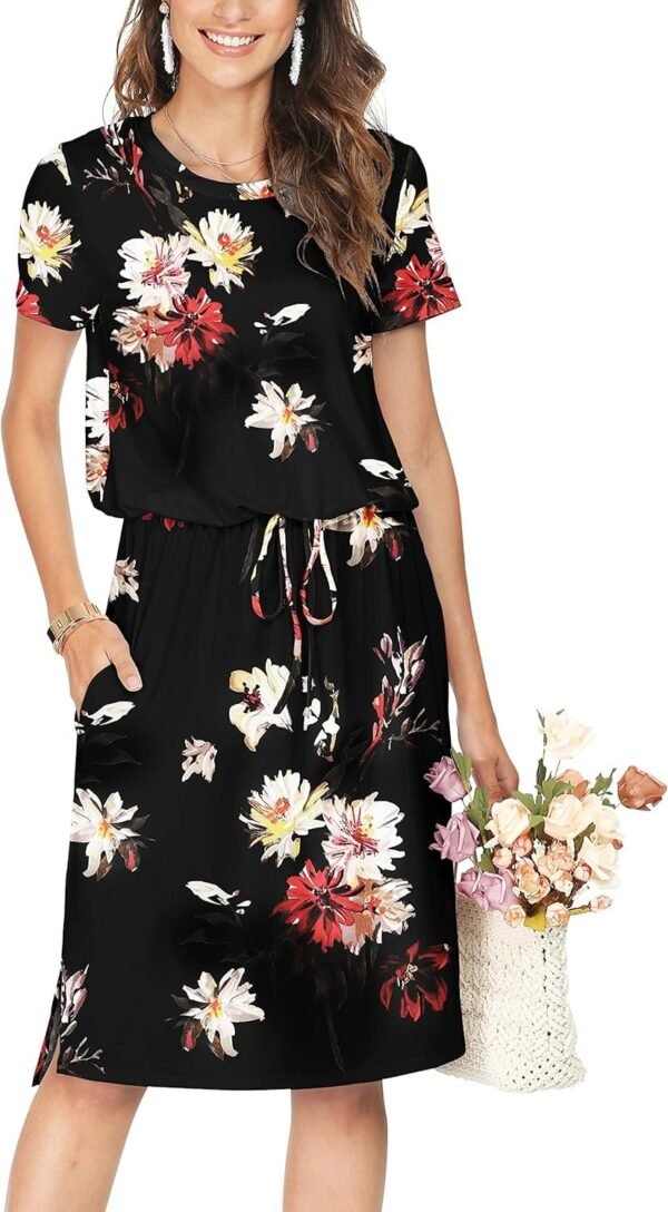 Womens Hide Belly Mid Length Work Casual Dress with Pockets