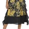 Women's Vintage Printed High Waist A-Line Pleated Patchwork Midi Skirts