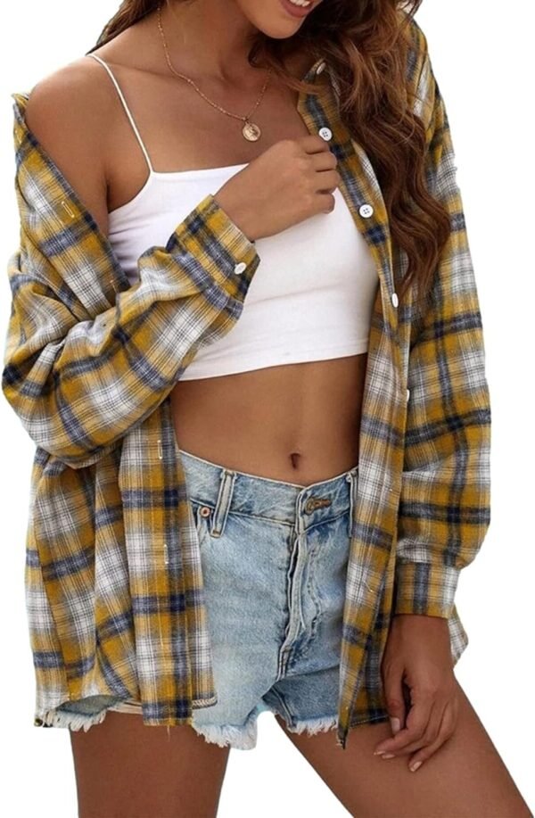 Plaid Flannel Button Down Shirts for Women Oversized Dressy Casual Long Sleeve Tops Blouse