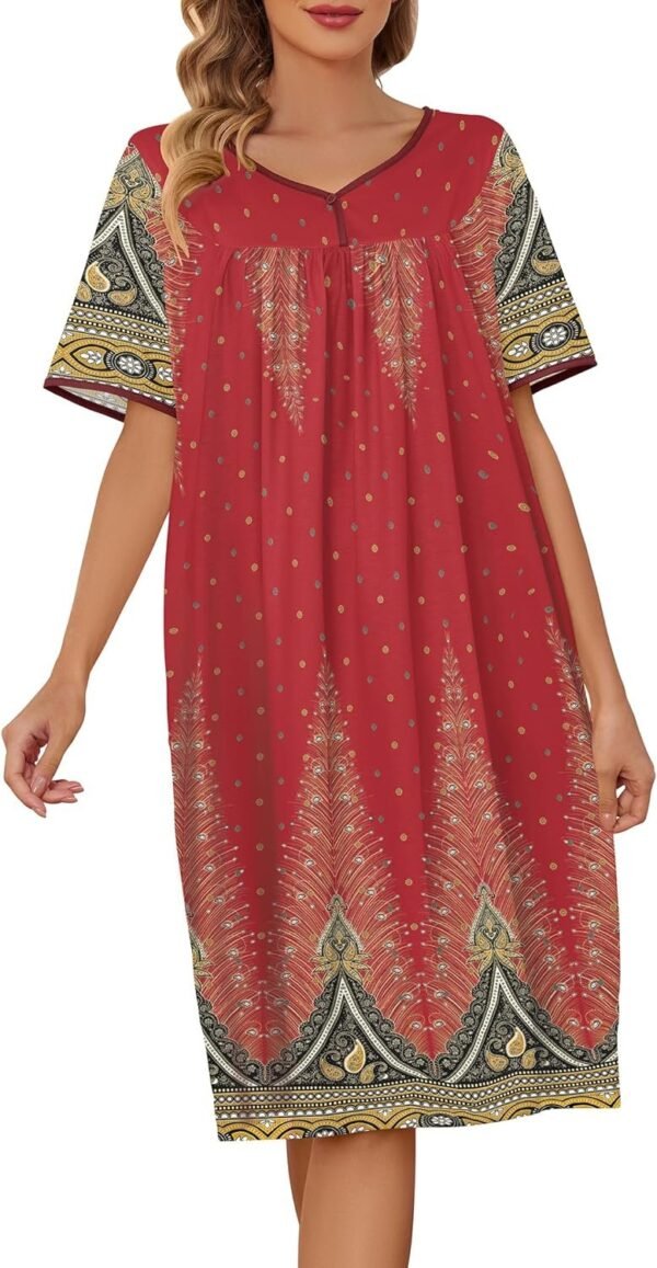 House Dresses  for Women with Pockets  Dresses Short Sleeve for Women Nightgown Lounge Dress