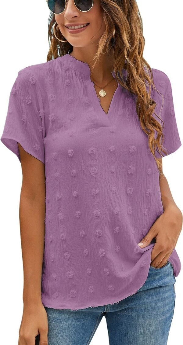 81VbUOttsNL._AC_SL1500.jpg Womens White Chiffon Blouses Short Sleeve V Neck Shirts Summer Casual Polka Dot Tops