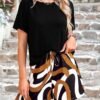 Womens 2 Piece Summer Short Sleeve Tops Printed Shorts Tracksuit