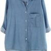 Women's Long Sleeve Shirts Button Down Blouse Cotton Tunic High Low Tops