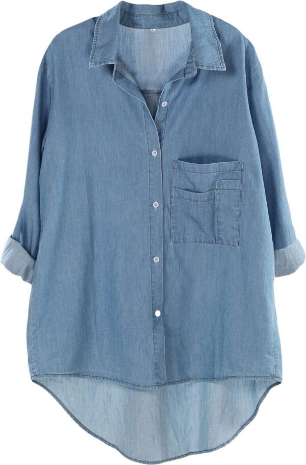 Women's Long Sleeve Shirts Button Down Blouse Cotton Tunic High Low Tops