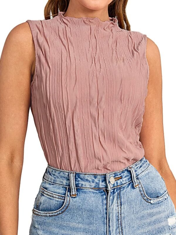 Women's Sleeveless Mock Neck Textured Tank Top