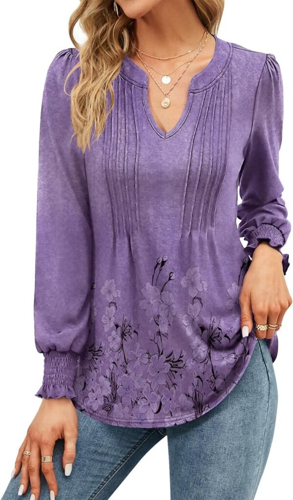 81_3JJPLSiL._AC_SL1500.jpg V Neck Puff Short Sleeve Pleated T Shirts for Women Fashion Summer Tops Casual Tunic Blouse