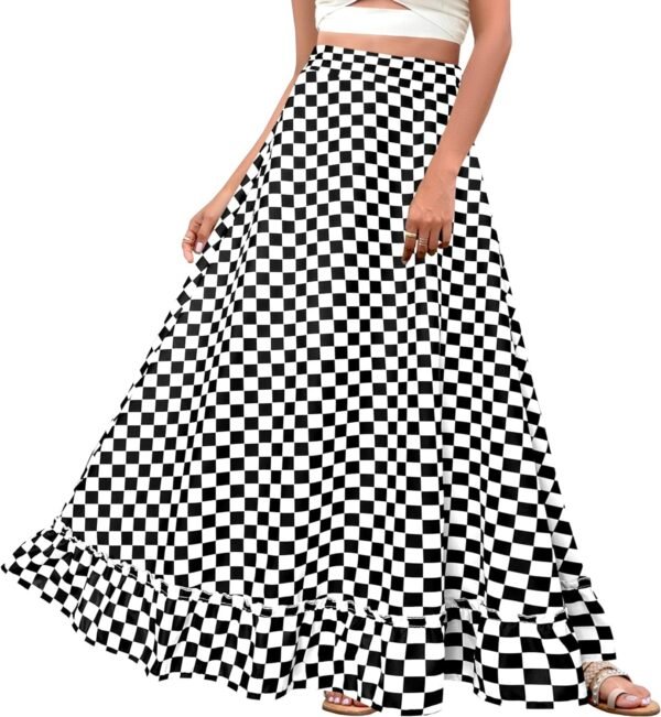 Women Plus Size Maxi Skirt Vintage High Waist Long Skirt with Pockets