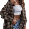 Plaid Flannel Button Down Shirts for Women Oversized Dressy Casual Long Sleeve Tops Blouse