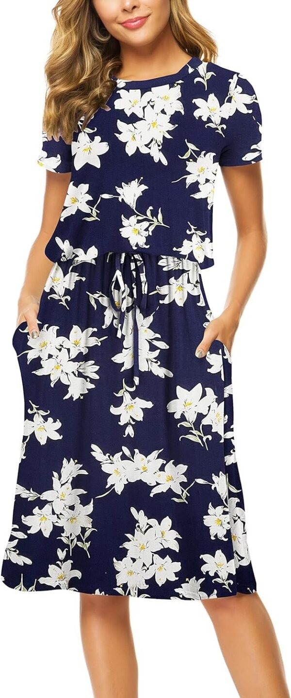 Womens Hide Belly Mid Length Work Casual Dress with Pockets