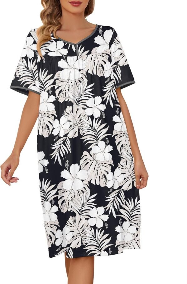 House Dresses  for Women with Pockets  Dresses Short Sleeve for Women Nightgown Lounge Dress