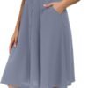 Womens High Waisted A Line Pleated Midi Skirt Button Front Skirts with Pocket