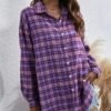 Plaid Flannel Button Down Shirts for Women Oversized Dressy Casual Long Sleeve Tops Blouse