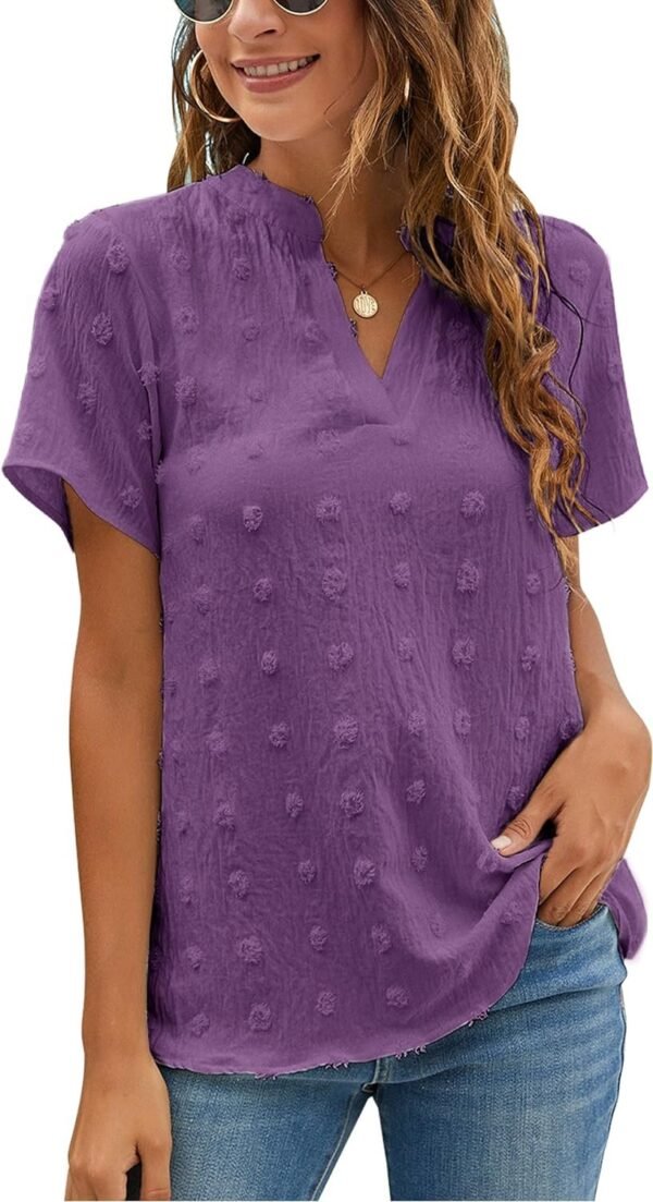 81d88GIlEuL._AC_SL1500.jpg Womens White Chiffon Blouses Short Sleeve V Neck Shirts Summer Casual Polka Dot Tops