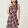 Women's Plaid Dress Sleeveless Fit and Flare Houndstooth Work Dresses