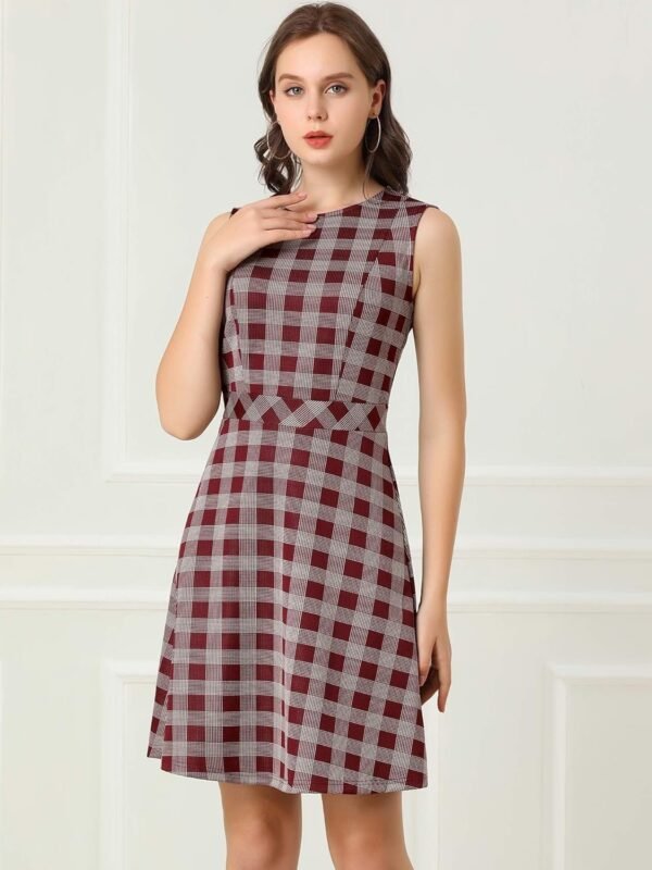 Women's Plaid Dress Sleeveless Fit and Flare Houndstooth Work Dresses