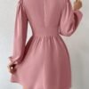 Women's Long Lantern Sleeve Mock Neck Cut Out Dress Elegant A Line Short Dresses