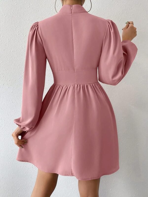 Women's Long Lantern Sleeve Mock Neck Cut Out Dress Elegant A Line Short Dresses