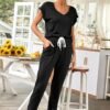 Womens V Neck Short Sleeve Top And Long Pants
