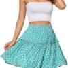 Women's Summer High Waist Floral Layered Ruffle Pleated Beach Mini Skirt