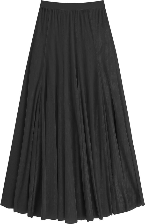 Women's Tulle Skirt Elastic High Waist Layered Pleated Mesh Flowy A-line Midi Skirt