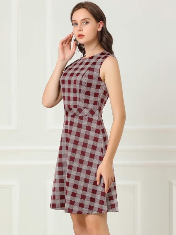 Women's Plaid Dress Sleeveless Fit and Flare Houndstooth Work Dresses