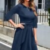 Womens 2024 Elegant Ruffle Sleeve Flared A Line Swing Casual Party Cocktail Dresses