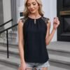 Women's Dressy Casual Blouses Business Work Outfits Summer Sleeveless Tank Top Lace Sleeve Keyhole Shirts