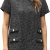 Women's Tweed Dress Short Sleeve Crew Neck A-line Party Vintage Mini Skirt Causal Dresses