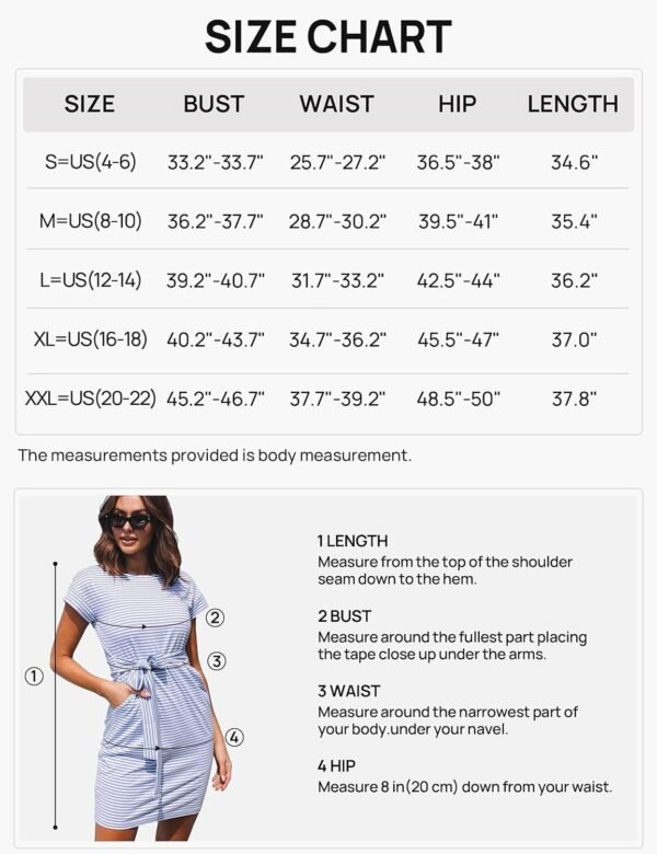 Women's Summer Striped Short Sleeve T Shirt Dress Casual Tie Waist with Pockets