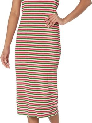 Women's Striped Midi Halter Ribbed Dress