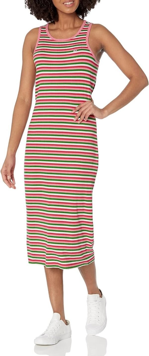 Women's Striped Midi Halter Ribbed Dress