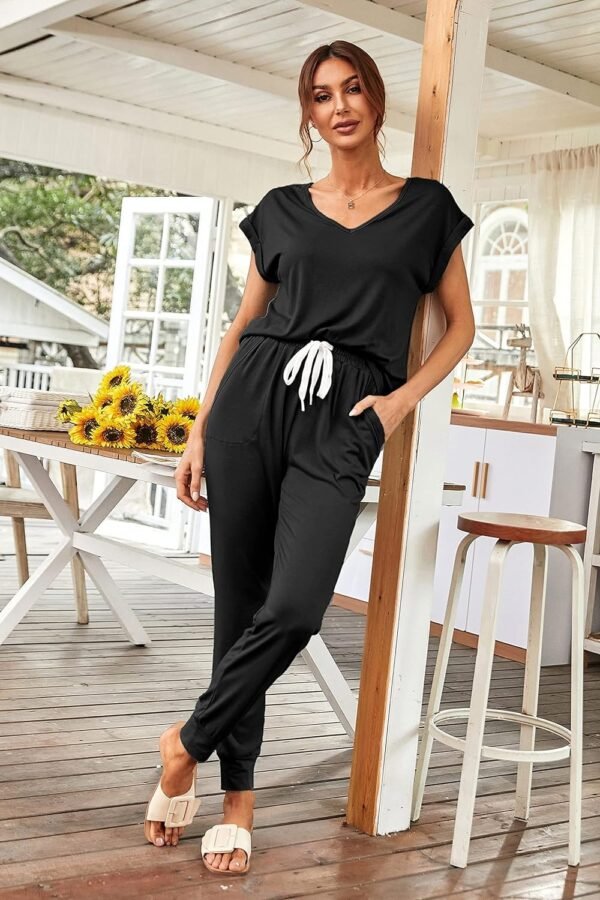 Womens V Neck Short Sleeve Top And Long Pants
