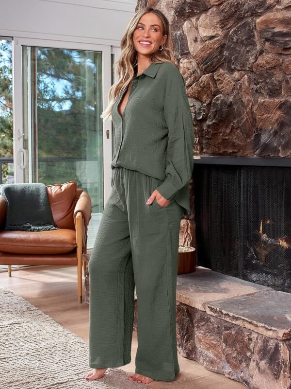 Womens 2 Piece 2024 Spring Clothes Fashion Outfits Two Piece Matching Wide Leg Palazzo Pants Sets Tracksuit Clothes