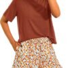 Womens 2 Piece Summer Short Sleeve Tops Printed Shorts Tracksuit