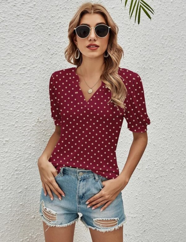 81oGm2n5mTL._AC_SL1500.jpg Women Casual V-Neck T-Shirts Loose Puff Short-Sleeve Tops Tunic Blouse