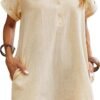 Womens Cotton Shirt Dress Summer Casual Short Sleeve Button Down Beach Cover Up Shirts with Pockets