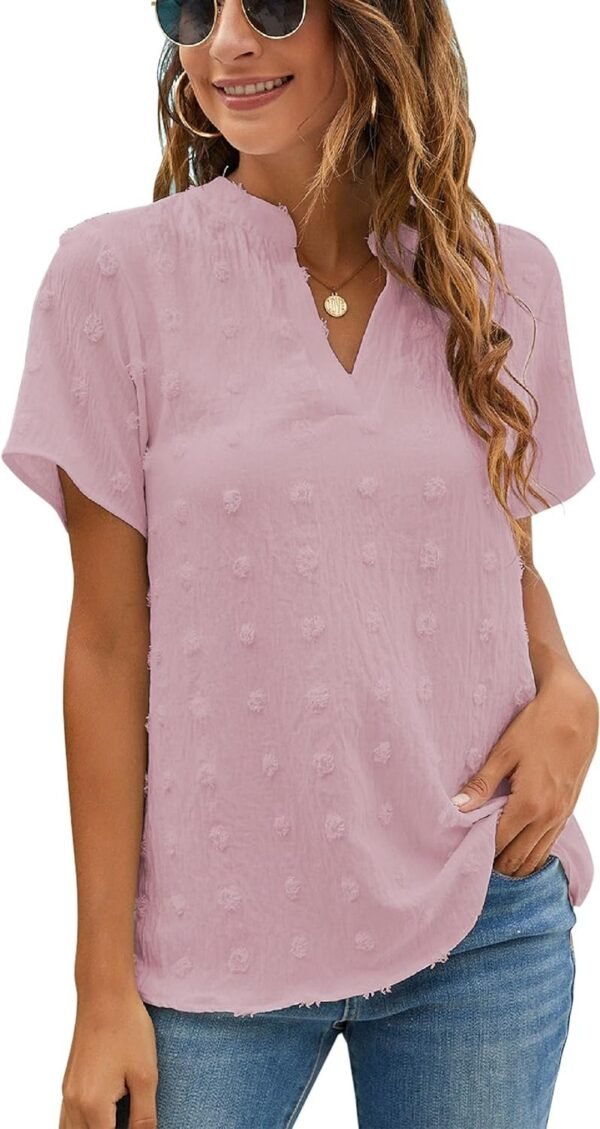 81oSPYB0jqL._AC_SL1500.jpg Womens White Chiffon Blouses Short Sleeve V Neck Shirts Summer Casual Polka Dot Tops