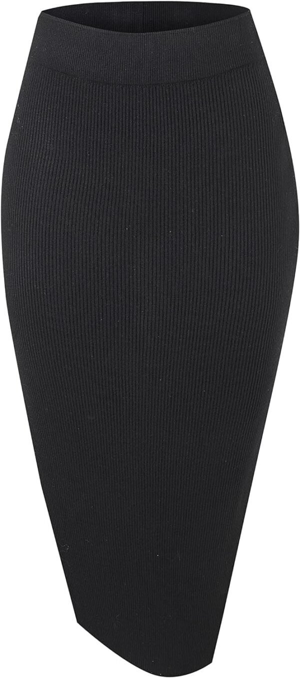 Women's Elastic Waist Knitted Split Tube Pencil Midi Skirt