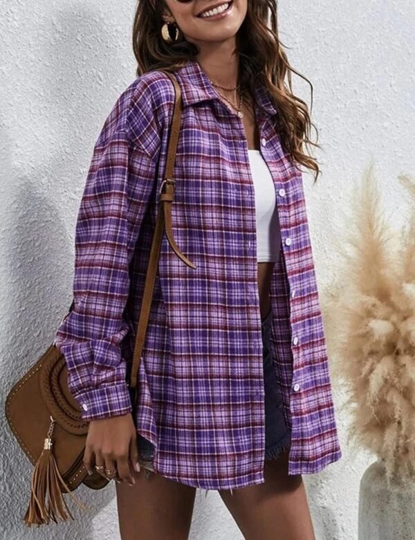 Plaid Flannel Button Down Shirts for Women Oversized Dressy Casual Long Sleeve Tops Blouse