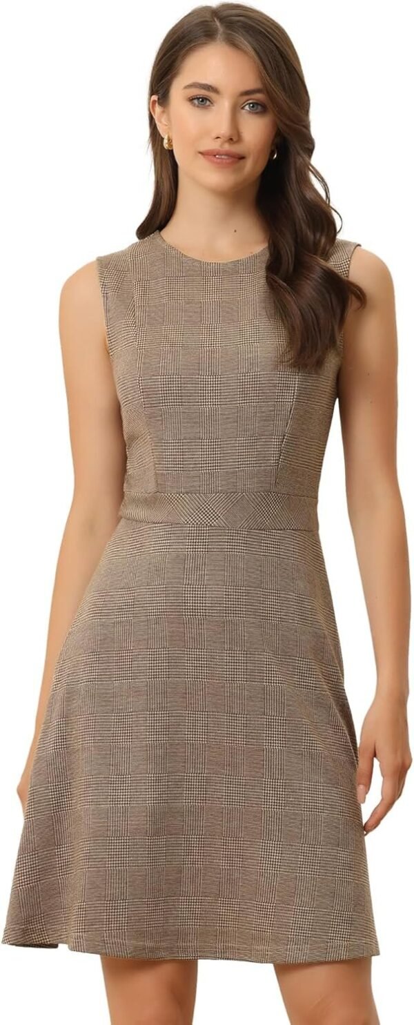 Women's Plaid Dress Sleeveless Fit and Flare Houndstooth Work Dresses