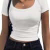 Women's Short Sleeve T Shirts Casual Summer Basic Scoop Neck Slim Fit Rib Knit Business Work Tee Tops